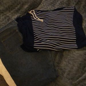 Lauren by Ralph Lauren 3x navy striped top